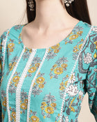 Aqua Bloom Floral Printed Kurta Pant Dupatta Set