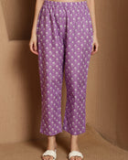 Lavender Bloom Floral Printed Notch Neck Pure Cotton Anarkali Kurta & Trousers With Dupatta