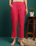 Rosy Veil Printed Pure Cotton Straight Kurta With Trouser & Dupatta Set