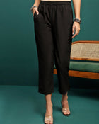 Noir Weave Geometric Yoke Pure Cotton Straight Kurta With Trouser & Dupatta
