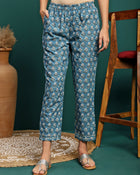 Bluebell Charm Floral Printed Gotta Patti Pure Cotton A-Line Kurta With Trouser & Dupatta Set