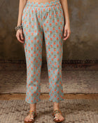 Neelika Floral Printed Blue Cotton Kurta with Trousers & Dupatta