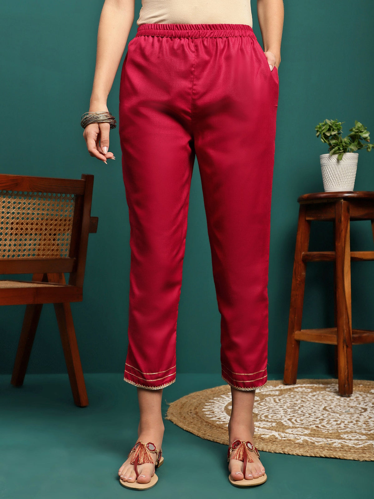 Aurora Thread Floral Embroidered Round-Neck Straight Kurta With Trousers & Dupatta