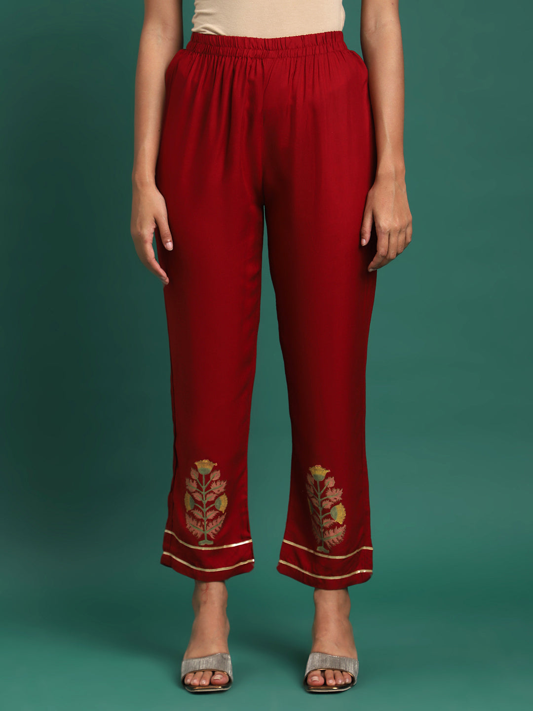 Scarlet Majesty Embroidered 3-Piece Kurta Trouser & Dupatta Set
