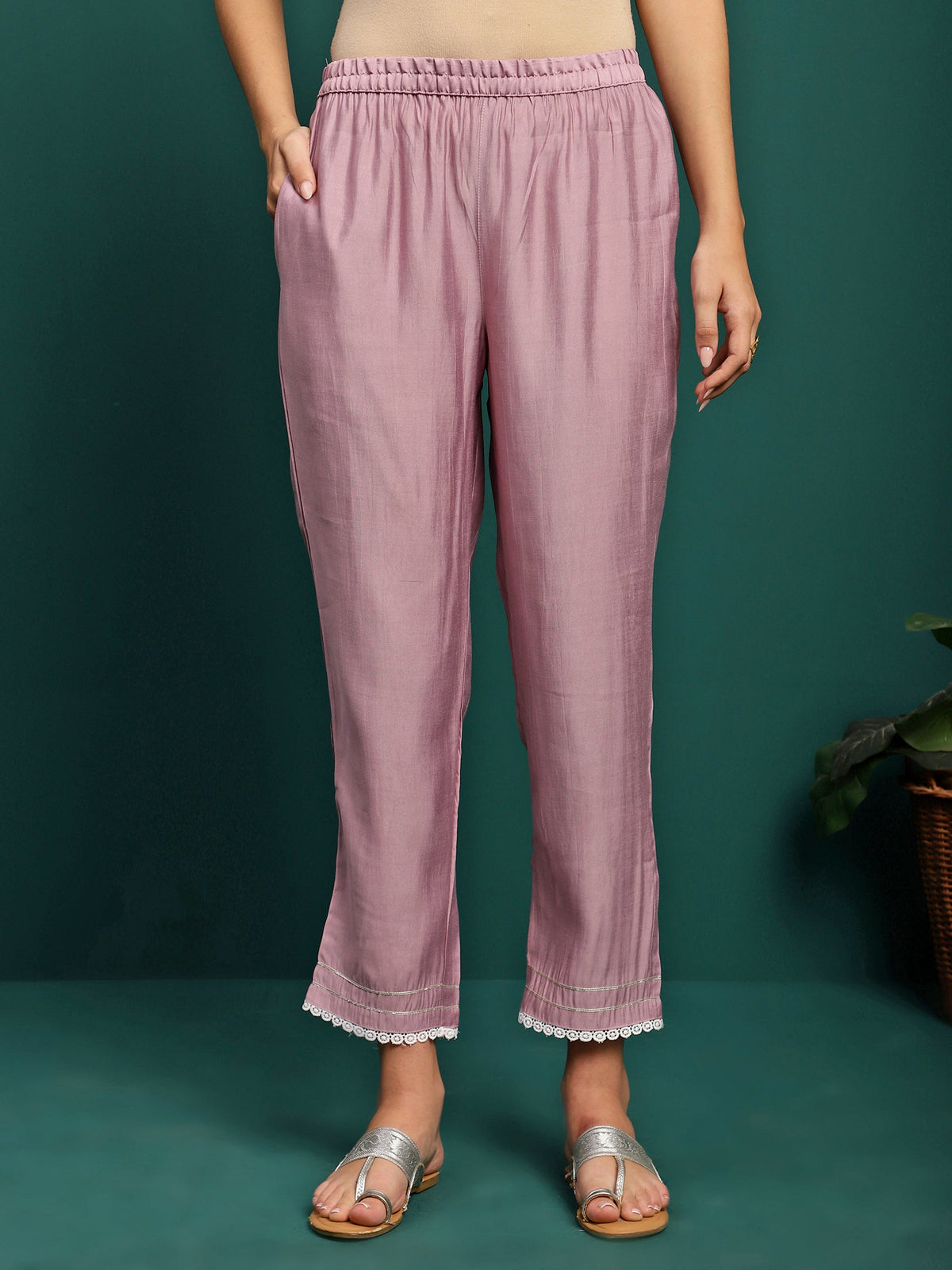 Orchid Bloom Embroidered Round-Neck Kurta With Trouser & Dupatta