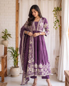 Purple Bloom – Printed Anarkali Kurta Pant with Dupatta Set