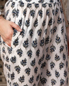 Navy Blue Floral Printed Pure Cotton Anarkali Kurta With Trouser & Dupatta
