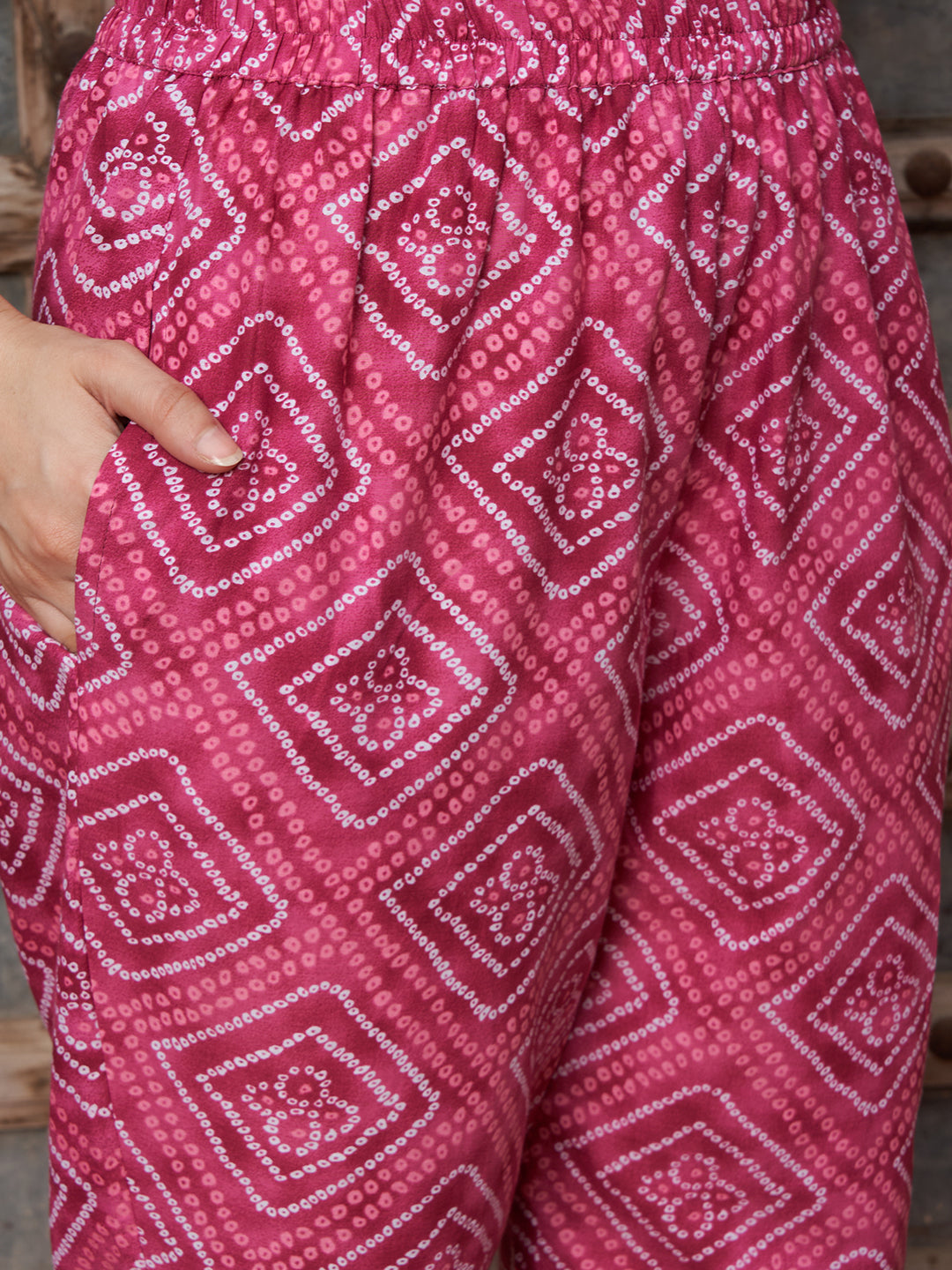 Bandhani Bloom Pink Printed Kurta Pant with Dupatta Set