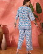 Indira Block Printed Pure Cotton Top with Trouser Co-ord Set