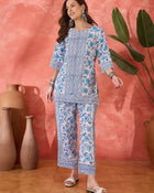 Indira Block Printed Pure Cotton Top with Trouser Co-ord Set