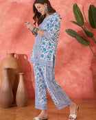 Indira Block Printed Pure Cotton Top with Trouser Co-ord Set