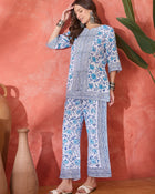 Indira Block Printed Pure Cotton Top with Trouser Co-ord Set