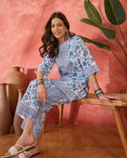 Indira Block Printed Pure Cotton Top with Trouser Co-ord Set
