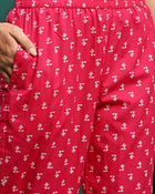 Rosy Veil Printed Pure Cotton Straight Kurta With Trouser & Dupatta Set