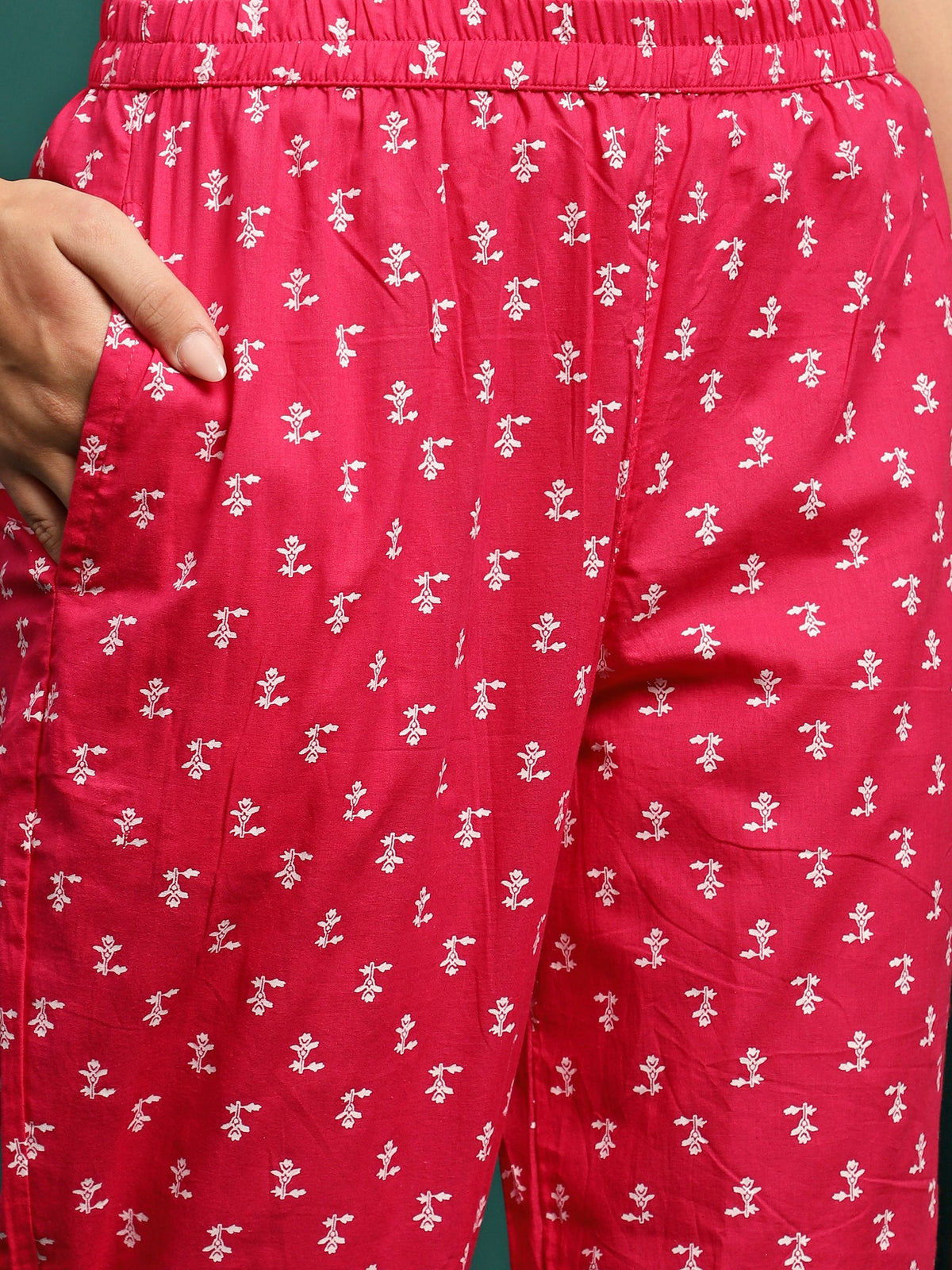 Rosy Veil Printed Pure Cotton Straight Kurta With Trouser & Dupatta Set