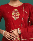Scarlet Majesty Embroidered 3-Piece Kurta Trouser & Dupatta Set