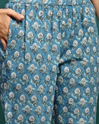 Bluebell Charm Floral Printed Gotta Patti Pure Cotton A-Line Kurta With Trouser & Dupatta Set