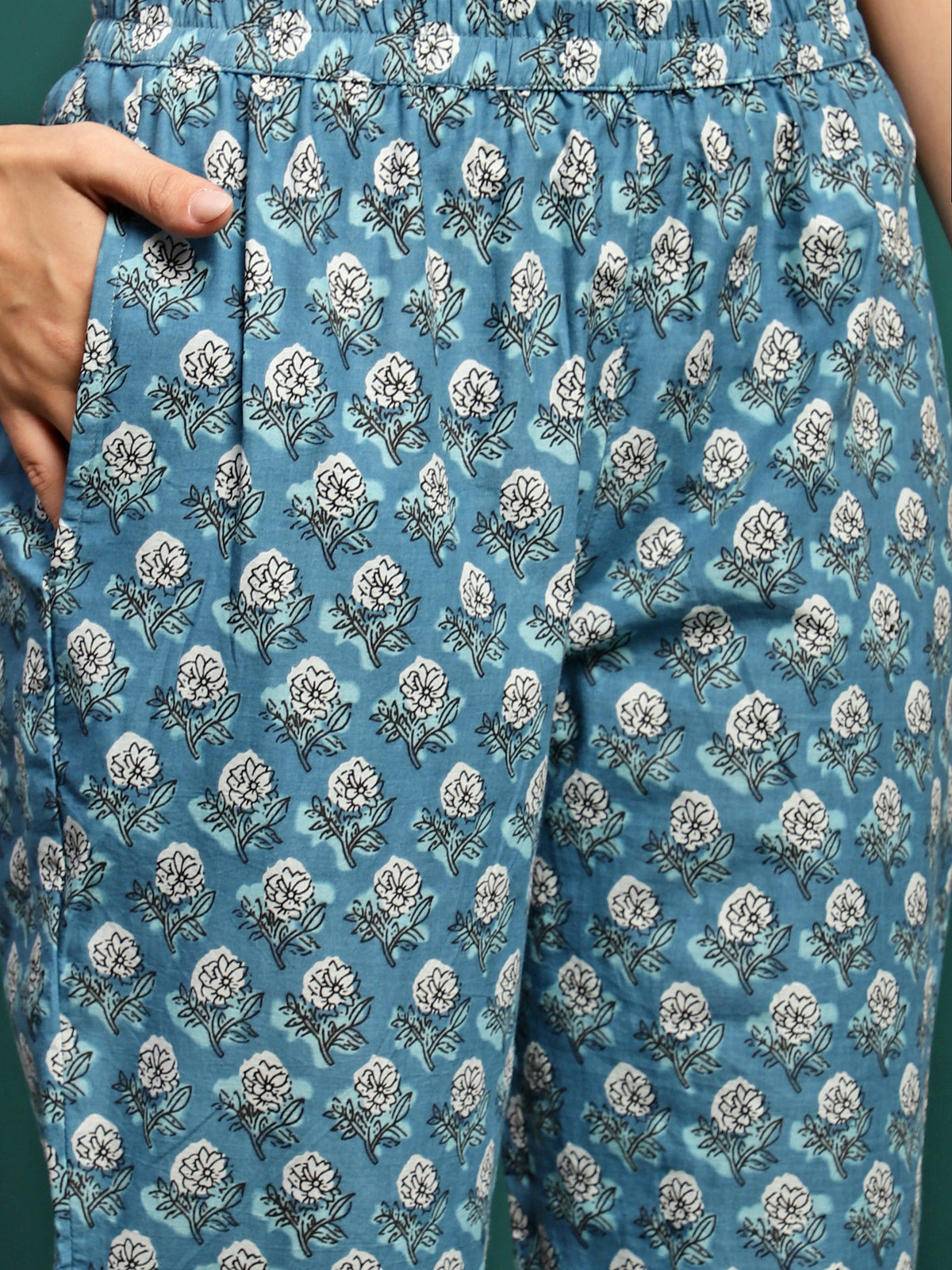 Bluebell Charm Floral Printed Gotta Patti Pure Cotton A-Line Kurta With Trouser & Dupatta Set