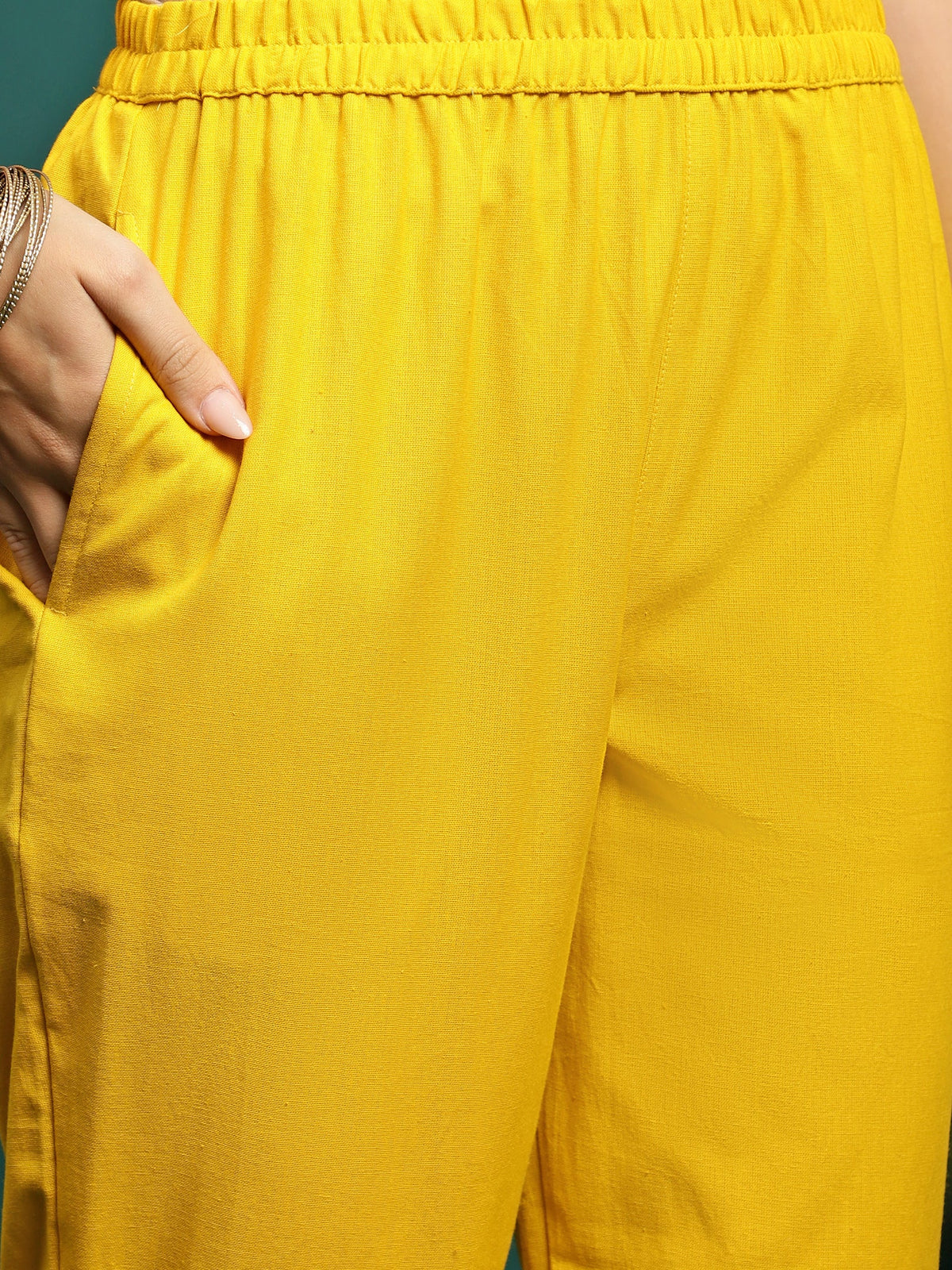 Golden Thread Embroidered Round-Neck Straight Kurta With Trousers & Dupatta