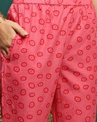 Blush Bloom Printed Pure Cotton Straight Kurta With Trouser & Dupatta Set