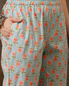 Neelika Floral Printed Blue Cotton Kurta with Trousers & Dupatta