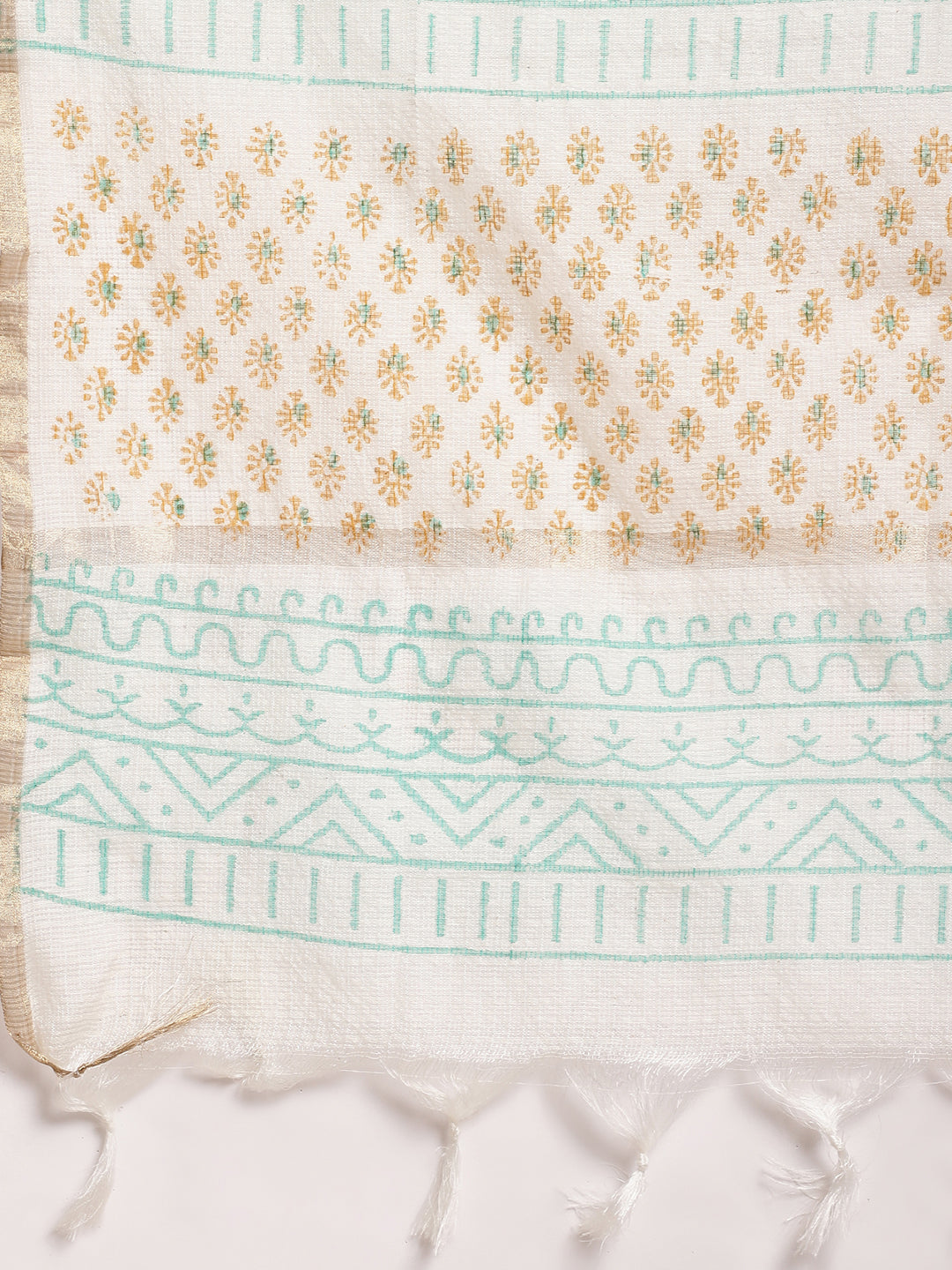 Blue & Gold Ethnic Motifs Printed Pure Cotton Kurta With Trouser & Dupatta