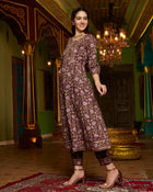 Purple Floral Printed Pure Cotton Anarkali Kurta & Trouser With Dupatta