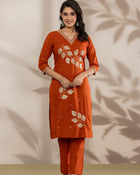 aunlabel Luxe Rust Embroidered Kurta Set with Dupatta