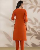 aunlabel Luxe Rust Embroidered Kurta Set with Dupatta