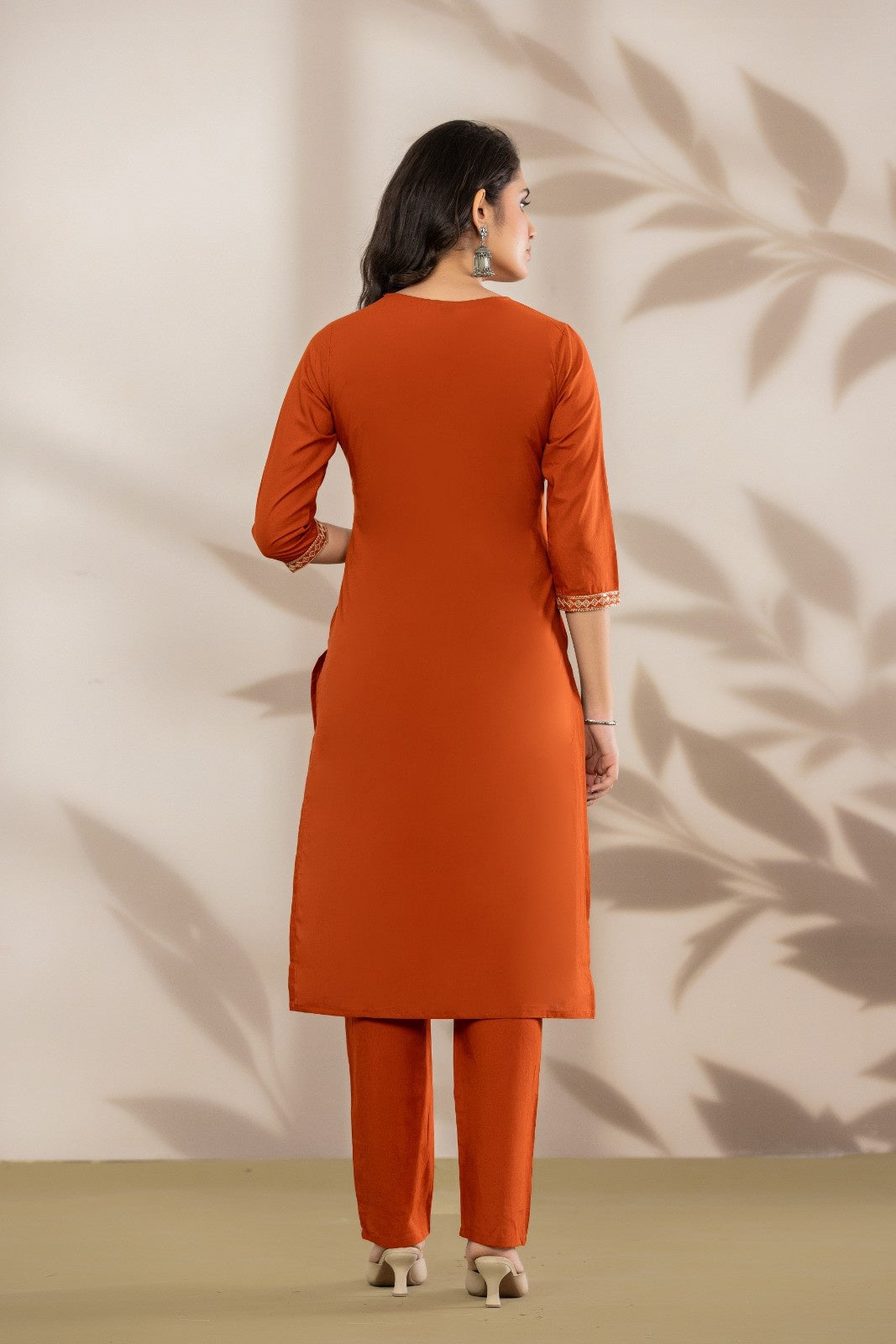 aunlabel Luxe Rust Embroidered Kurta Set with Dupatta