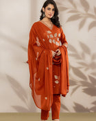 aunlabel Luxe Rust Embroidered Kurta Set with Dupatta
