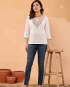 Ivory Petals – Cotton Flex Floral Embroidered Top