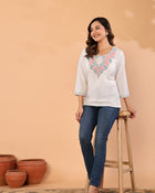 Ivory Petals – Cotton Flex Floral Embroidered Top