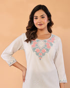 Ivory Petals – Cotton Flex Floral Embroidered Top