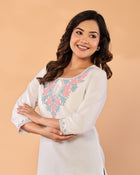 Ivory Petals – Cotton Flex Floral Embroidered Top