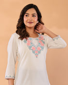 Ivory Petals – Cotton Flex Floral Embroidered Top