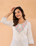 Ivory Petals – Cotton Flex Floral Embroidered Top
