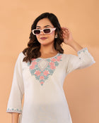 Ivory Petals – Cotton Flex Floral Embroidered Top