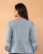 Celeste Bloom – Premium Crape Embroidered V-Neck Top