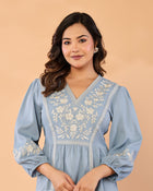 Celeste Bloom – Premium Crape Embroidered V-Neck Top