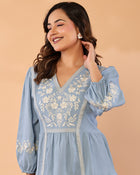 Celeste Bloom – Premium Crape Embroidered V-Neck Top