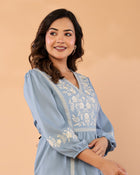 Celeste Bloom – Premium Crape Embroidered V-Neck Top