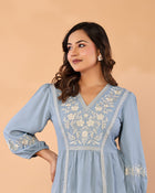 Celeste Bloom – Premium Crape Embroidered V-Neck Top