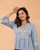 Celeste Bloom – Premium Crape Embroidered V-Neck Top