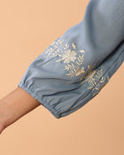 Celeste Bloom – Premium Crape Embroidered V-Neck Top