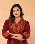 Women V-Neck Embroidered Western Top