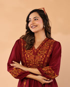 Women V-Neck Embroidered Western Top