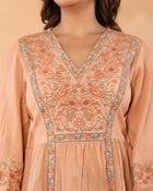 Women Peach Floral Embroidered Cotton Peplum Top