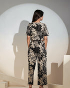Black Tropical Printed Co-ord Set for Women – Crop Top & Pants