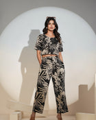 Black Tropical Printed Co-ord Set for Women – Crop Top & Pants